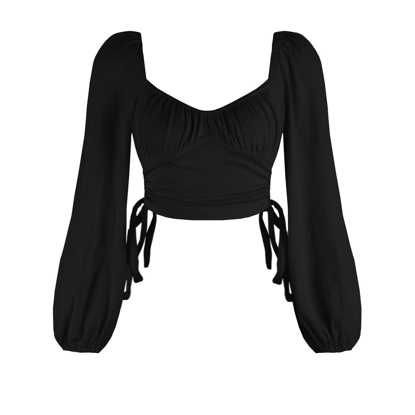 New Solid Color Sexy Square Neck Backless Autumn Drawstring Bm Top Fashion Lantern Sleeve Ribbed T-Shirt