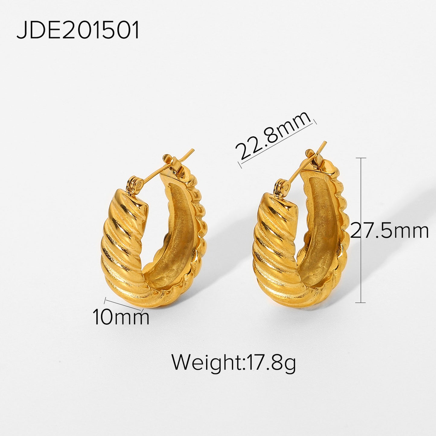 5pcs New Chunky Twist Croissant Stud Earrings 18 Gold-Plated Stainless Steel Ring Earrings For Women