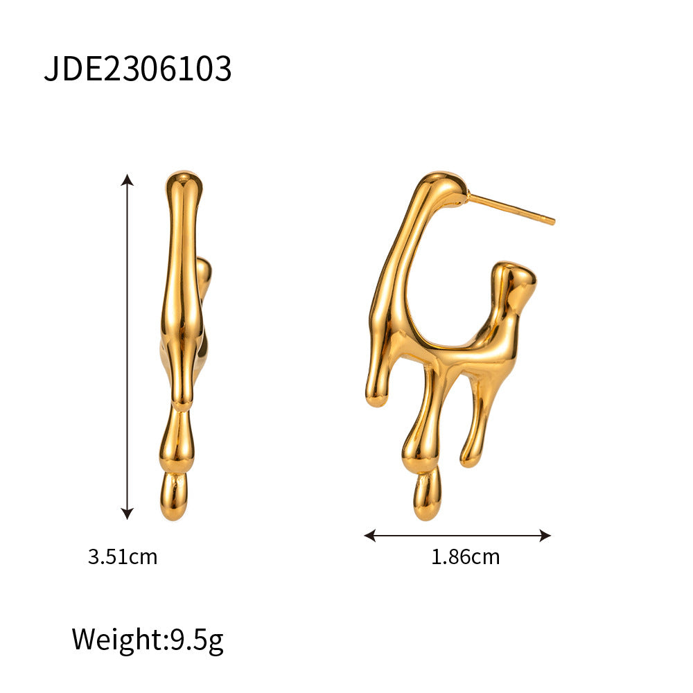 5pcs Popular Earrings 18K Gold Stainless Steel Liquid Shaped Stud Earrings Designed To Feel Non-Fading Earrings Batch