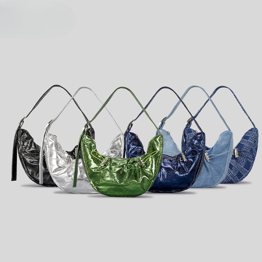 Spring And Summer Bright Leather Pleated Underarm Bag Advanced Drawstring Dumpling Bag Niche Design Shoulder Bag