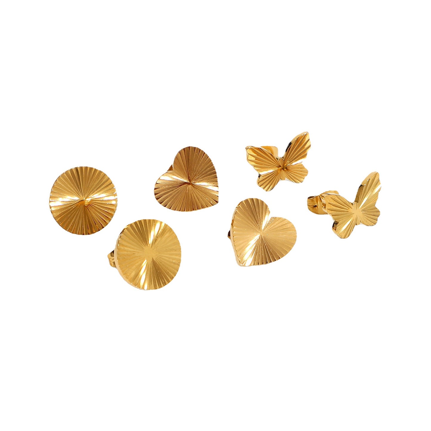 5pcs Gold Butterfly Round Heart-Shaped Earrings Drop 18K Gold Plated 316L Stainless Steel Titanium Steel Earrings Female