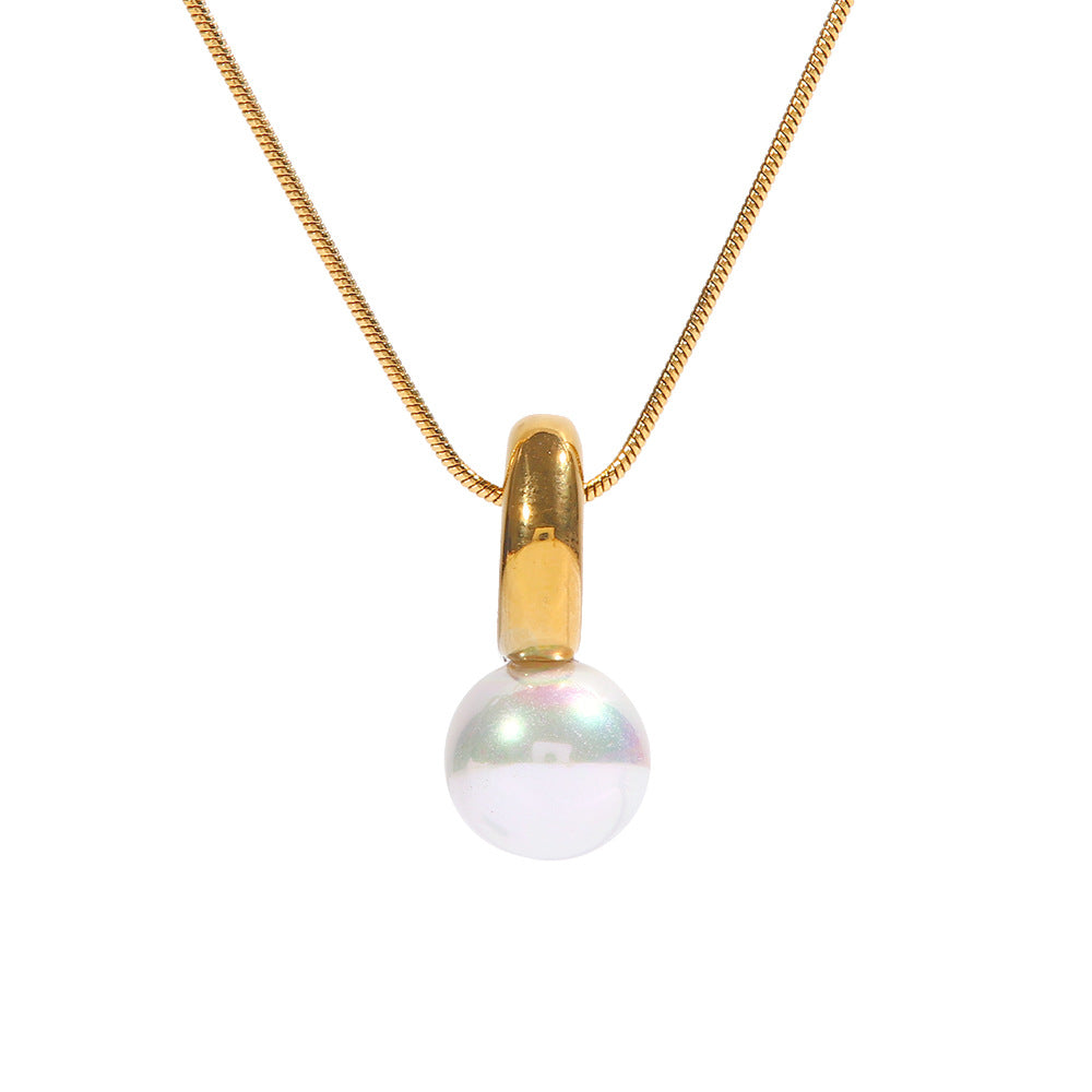 5pcs Vintage Women's Pendant Necklaces Stainless Steel Highlights Pearl Necklace Gold-Plated Pearl Pendant Necklace