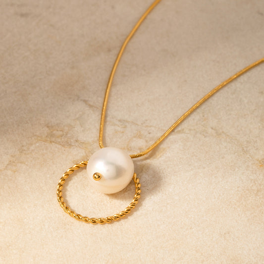 5pcs 18K Gold Stainless Steel Light Pearl Pendant Snake Bone Chain Does Not Fade Niche Design Accessories