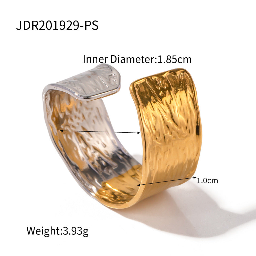 5pcs 18K Gold Plated Adjustable Stainless Steel Ring Wrinkle Fashion Jewelry Hand Ring Women's All-Match Niche Ring