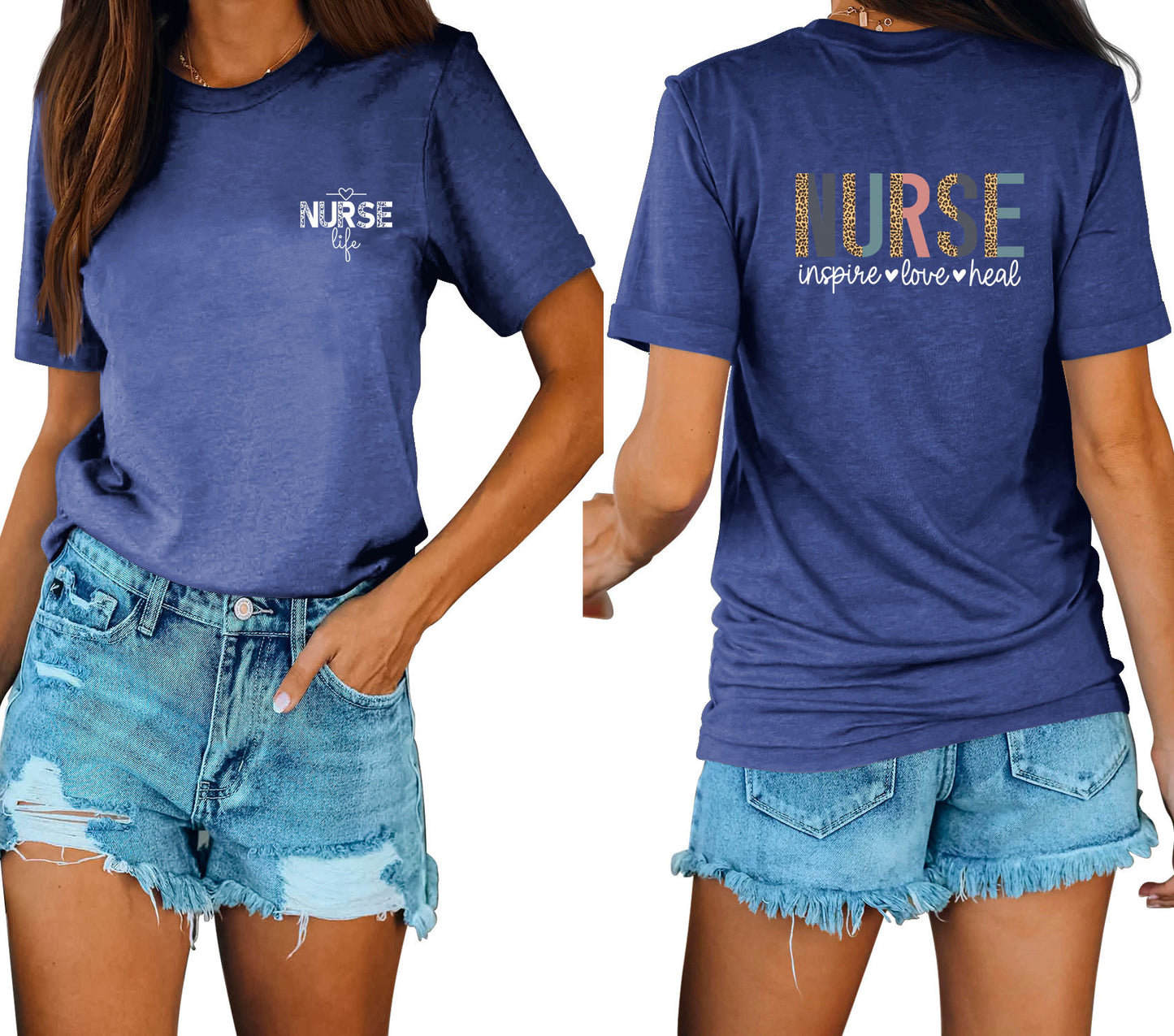 Casual Chic With Front And Rear Print Nurse Inspire Loose Crew Neck Short Sleeves