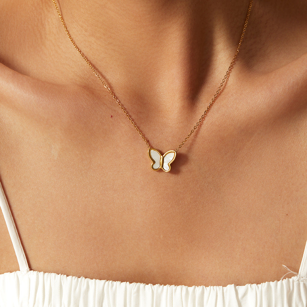 5pcs Blogger Stainless Steel Necklace 14K Gold White Shell Butterfly Gold Chain Necklace Ladies Popular Choker