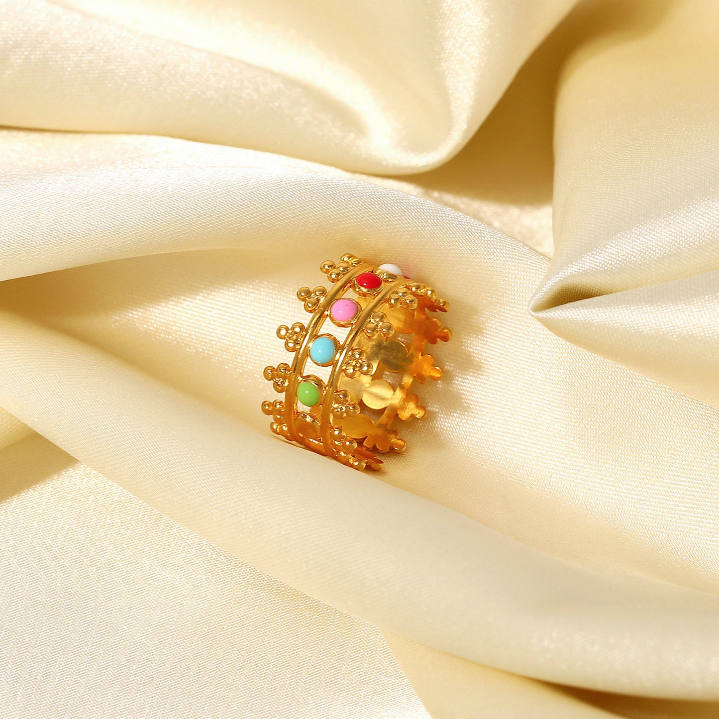 5pcs Titanium Steel Ring Dazzling Crown Stainless Steel 18K Gold Plated Drip Enamel Jewelry Anti-Band Ring