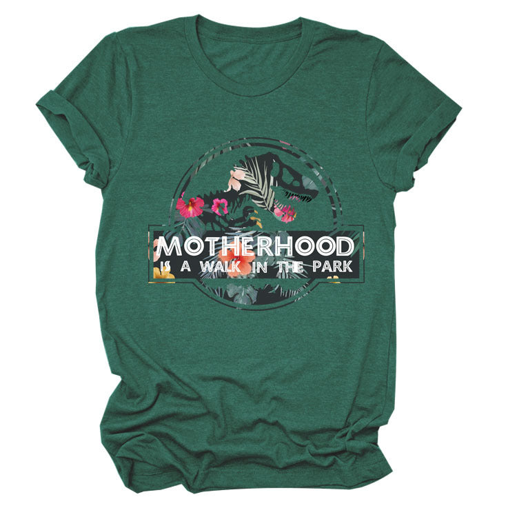 Motherhood Is A Walk In The Park. Plus-Size Round Neck Letter Short-Sleeved Shirt