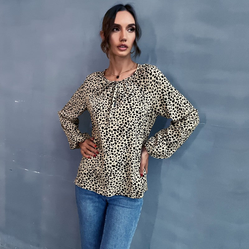 Fashion Women's New Spring New Leopard-Print Shirt Long-Sleeved Women