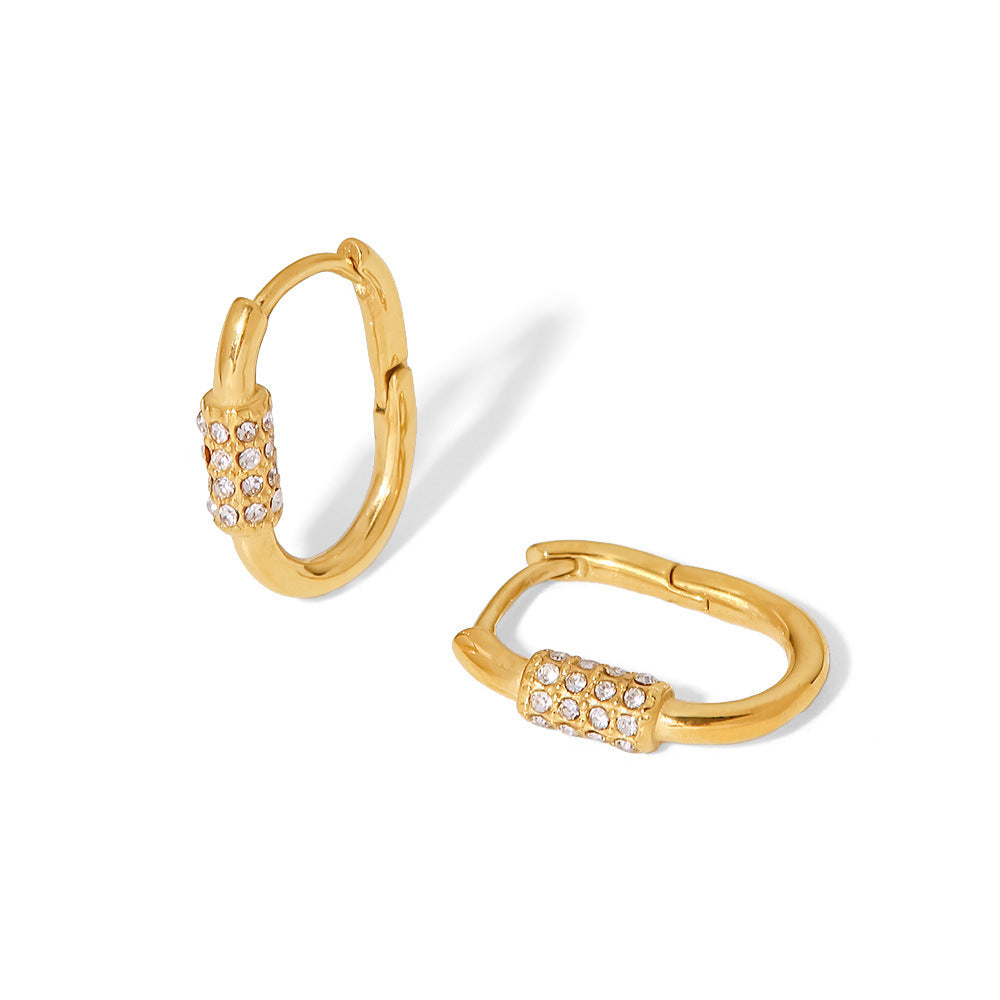 5pcs With Fashion Titanium Steel Earrings Women's All-Match Stainless Steel 18K Gold U-Shaped Diamond Buckle Earrings