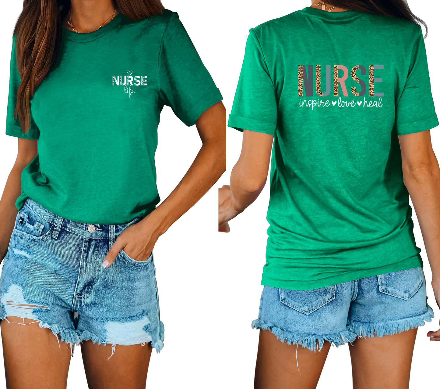 Casual Chic With Front And Rear Print Nurse Inspire Loose Crew Neck Short Sleeves