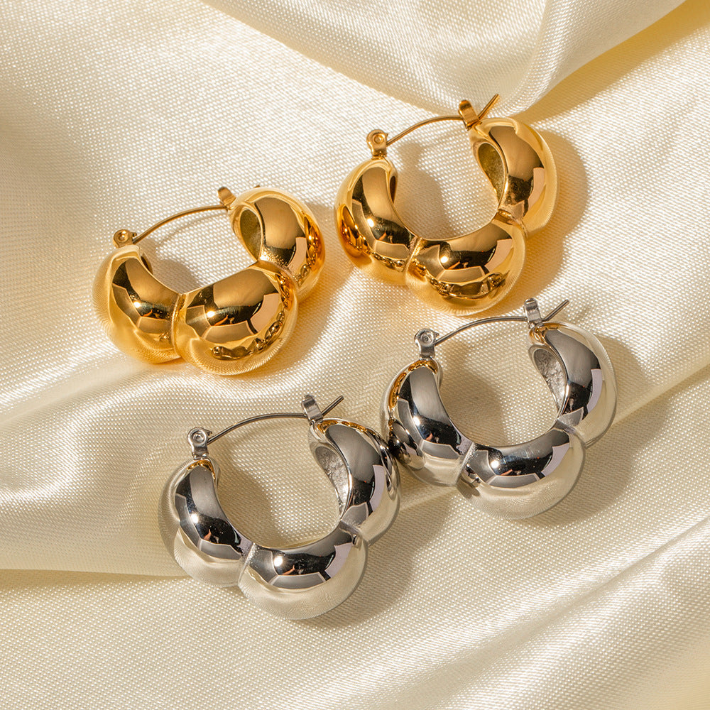 5pcs Stylish 18K Gold Stainless Steel Three Hemispheres Earrings Simple Titanium Steel Earrings Earrings For Women
