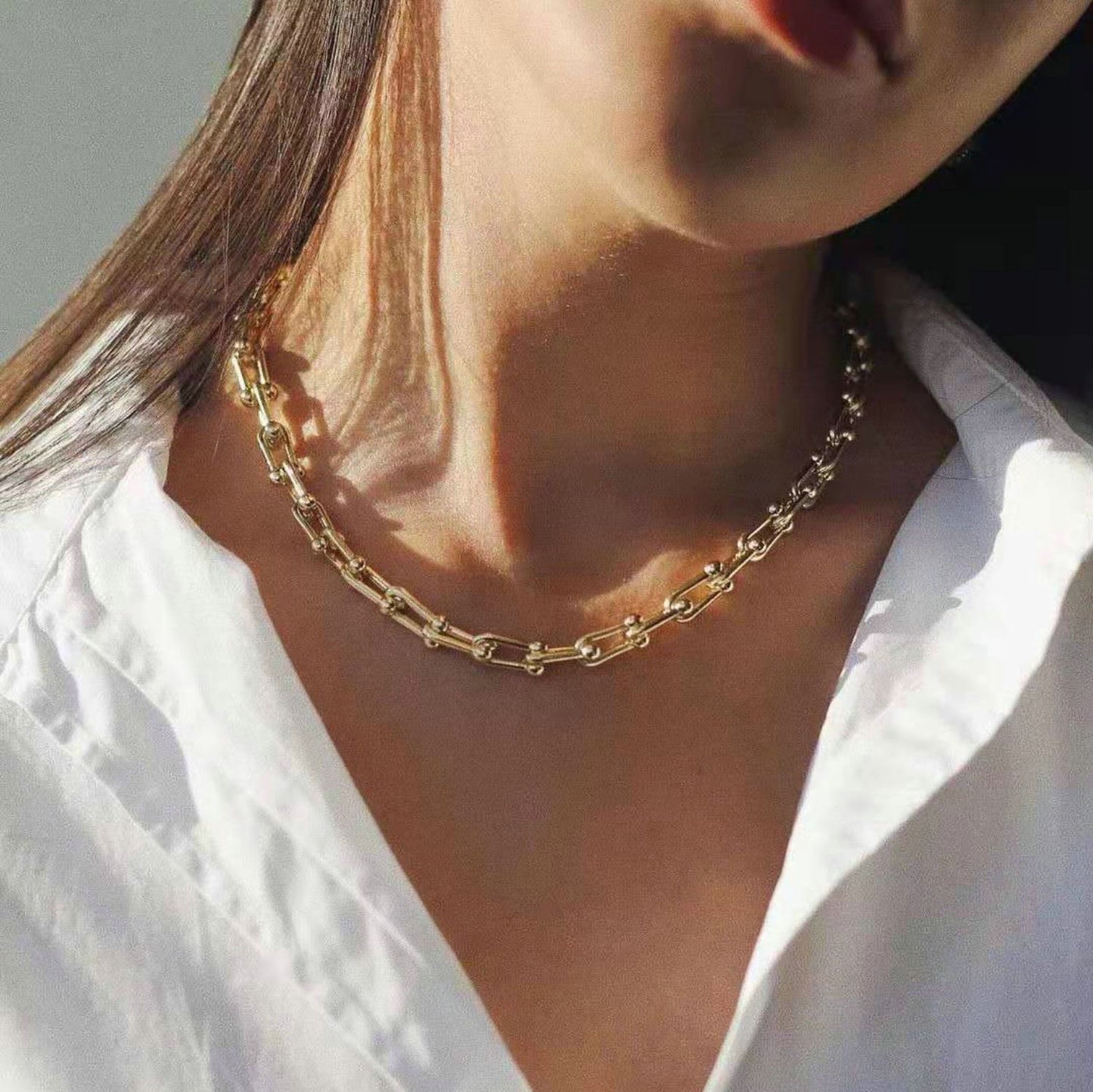 5pcs New Fashion 18K Gold Plated Stainless Steel Jewelry Handmade Chain Necklace Geometric Popular Necklace For Women