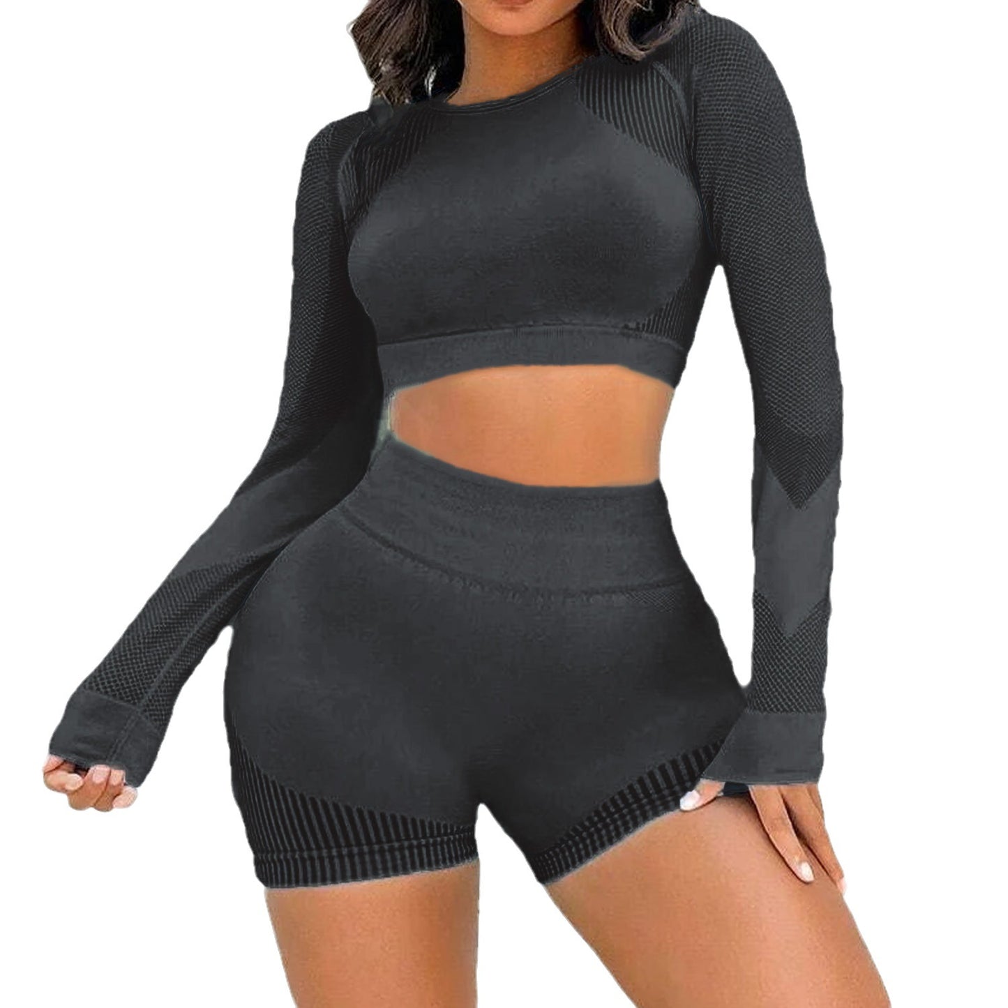 Seamless Sports Set High Waist Peach Butt Spot Fitness Long Sleeve Three-Point Yoga Shorts Set For Women