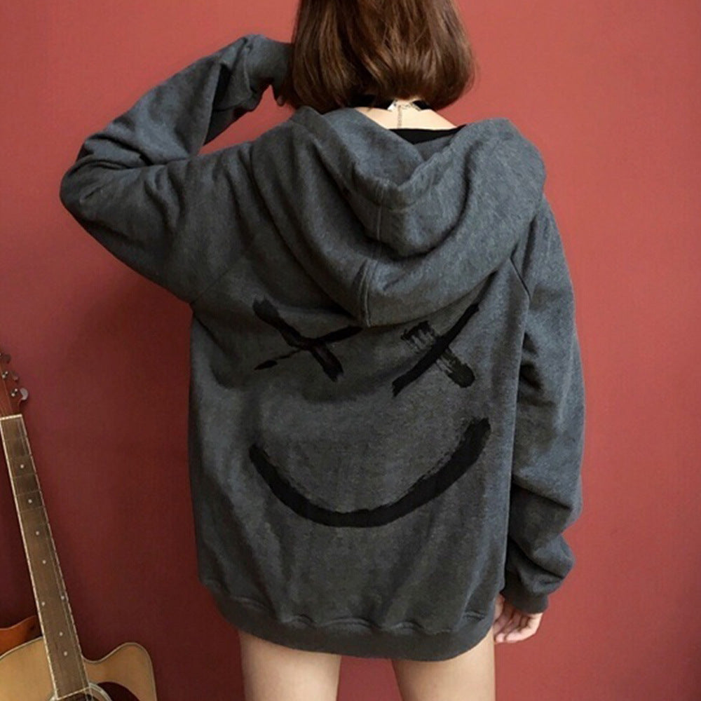 Men's Casual Fashion Color Matching Smiley Hoodie Long Sleeve Sports Hooded Top Men's Wear
