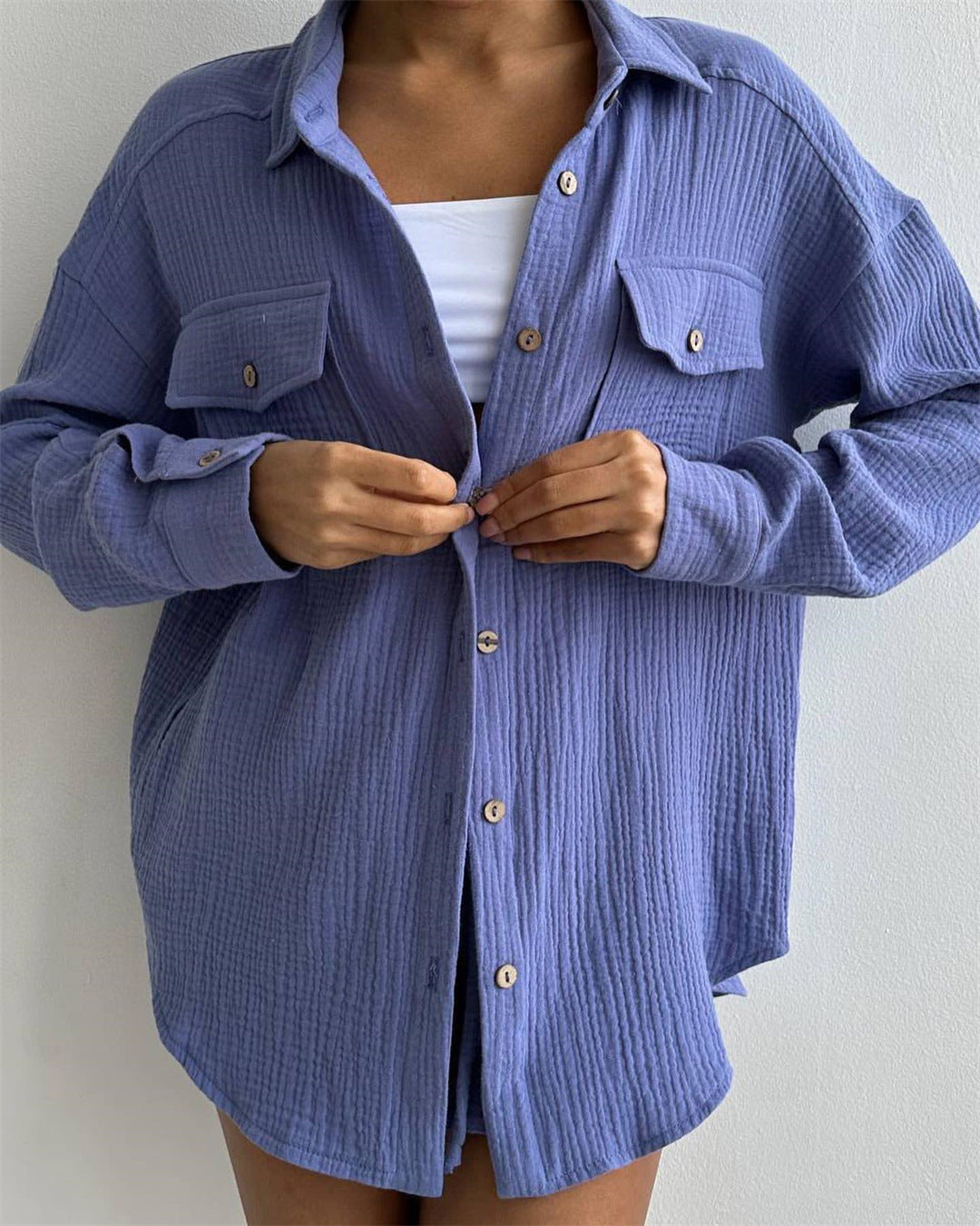 Women's Spring Lapel Loose Shirt High-Waisted Shorts Two-Piece Fashion Casual Suit