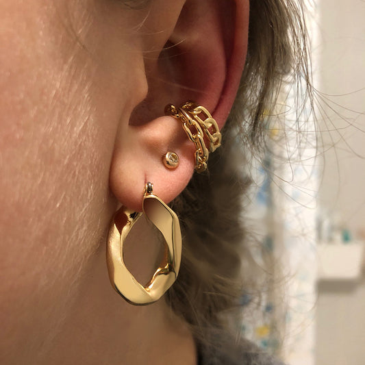 5pcs Stylish Earrings 18K Gold Stainless Steel Women's Jewelry Shaped Flat U-Ring Earrings Jewelry