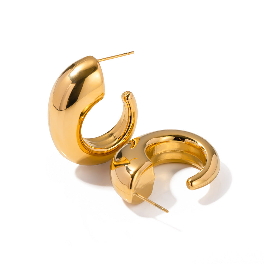 5pcs 18K Gold C-Shape Geometric Simple Titanium Steel Earrings Women's Fashion All-Matching Geometric Earrings
