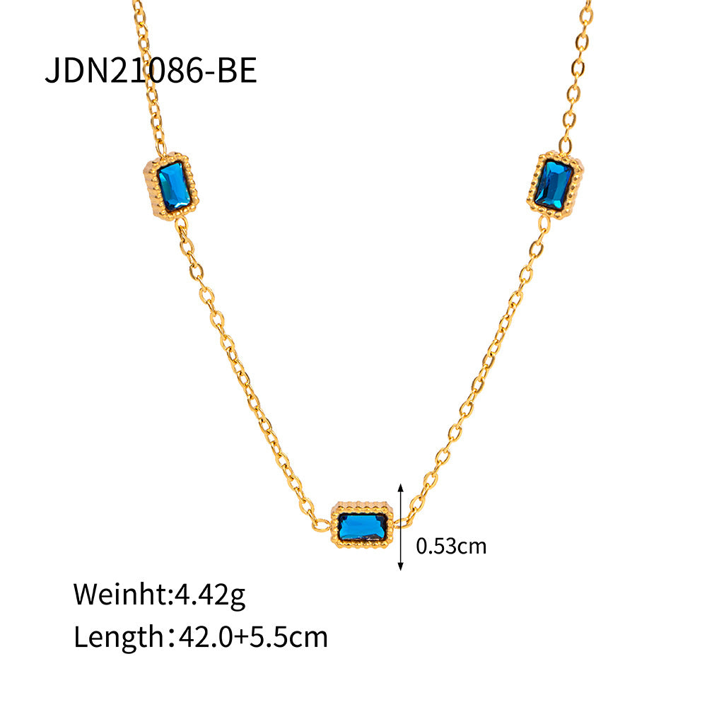 5pcs 14K Gold Stainless Steel Multiple Square Green Zircon Pendant Necklace Fashion Women All Wear Collars