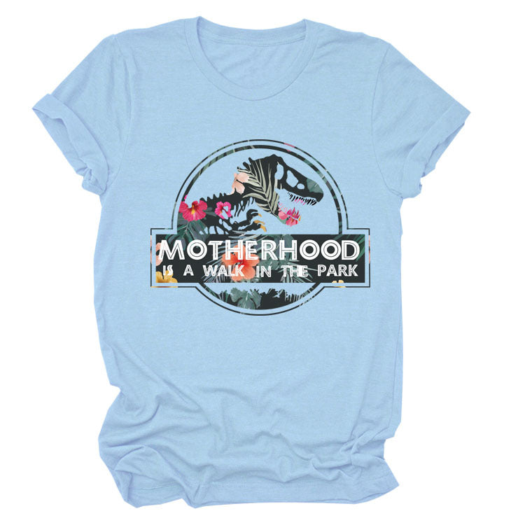 Motherhood Is A Walk In The Park. Plus-Size Round Neck Letter Short-Sleeved Shirt