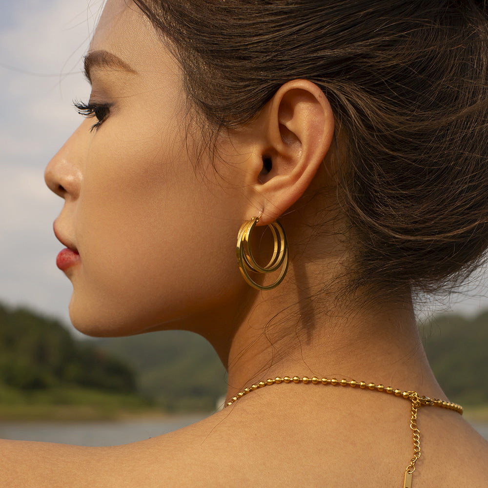 5pcs Titanium Steel Double Line Earrings Earrings Stud New Fashion Temperament Niche Design Earrings