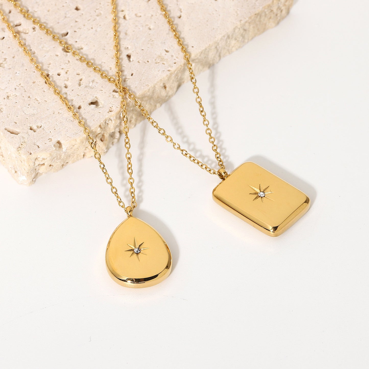 5pcs New 18-Karat Gold Stainless Steel Drop Elegant Necklace Jewelry Zircon Star Energy Pendant Women's Necklace