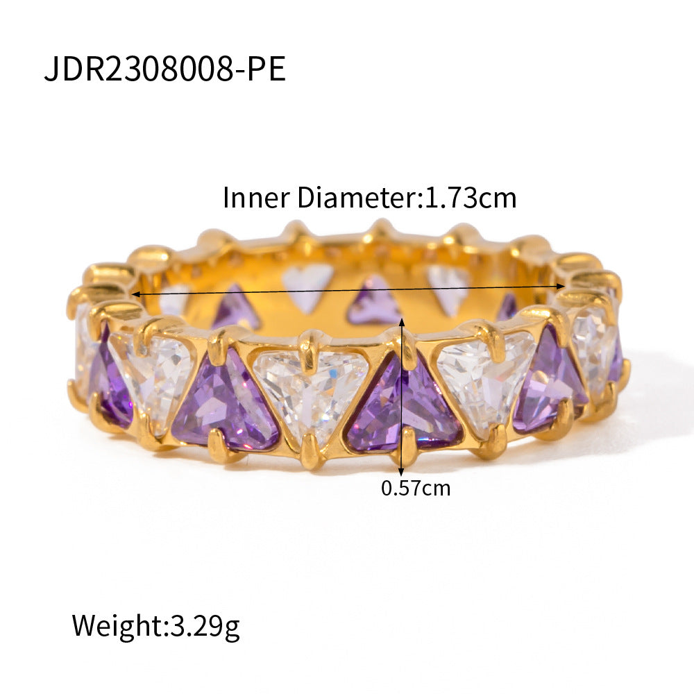 5pcs 18K Gold Stainless Steel Inset Triangular Zircon Ring Does Not Fade Niche Jewelry