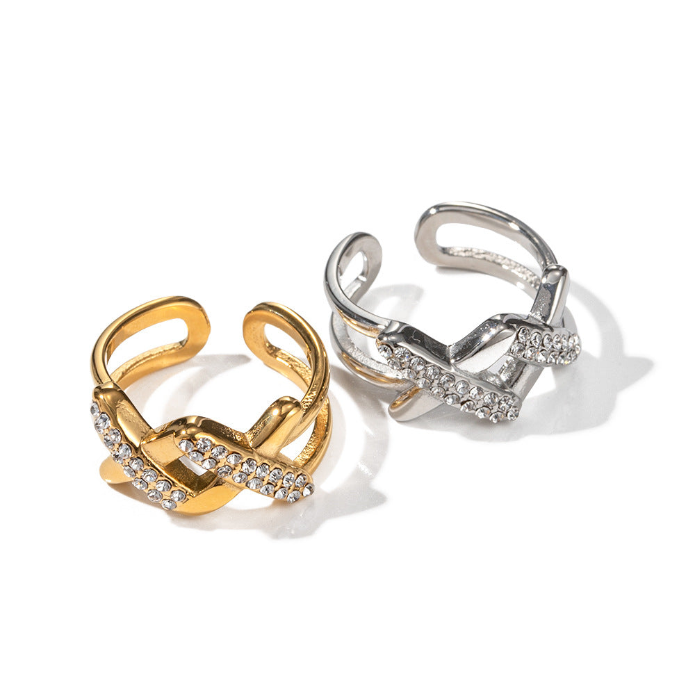5pcs 18K Gold Stainless Steel Zircon/X-Shaped Open Ring High-Grade Non-Fade Jewelry