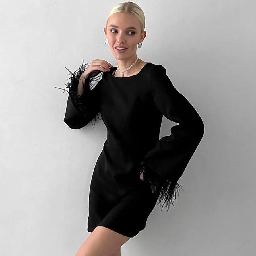 Round Neck Dress Round Neck Fashion Street Straight Skirt New Autumn And Winter Women's Wear