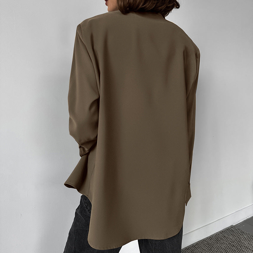 Brown Maillard Blizzard Loose Lapel Blouse New Spring Fashion Women's Dress