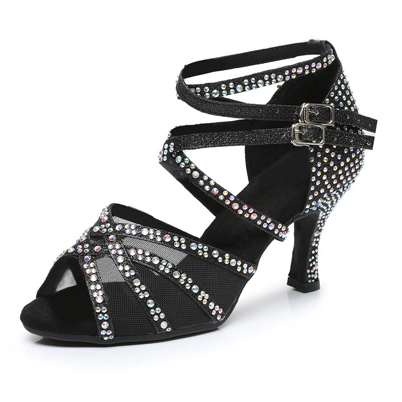 Summer New Diamond Latin Dance Shoes Female Adult Authentic Sandals Professional Soft Soled Dance Shoes High Heels