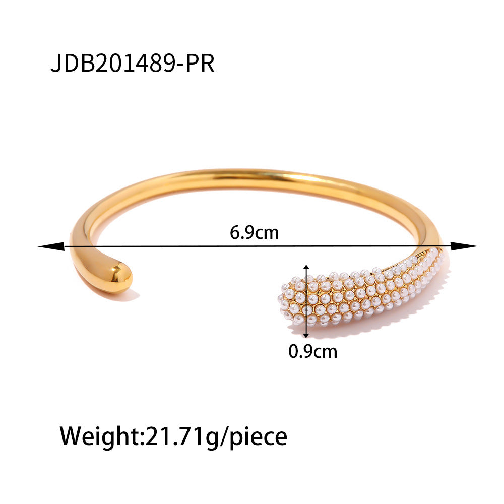 5pcs Fashion New All-Match Titanium Steel Bracelet 18K Gold Plated Multi-Layer Full Diamond Pearl Bracelet Women's Hand Jewelry