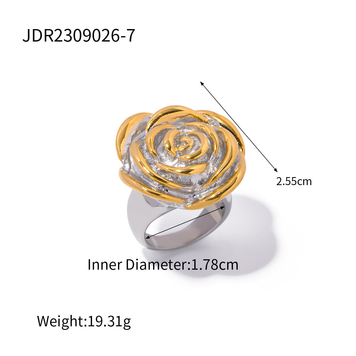 5pcs 18K Gold Stainless Steel Gold And Silver Matching Flower Ring No. 7 Ring Women's All-Match Ring Niche Design