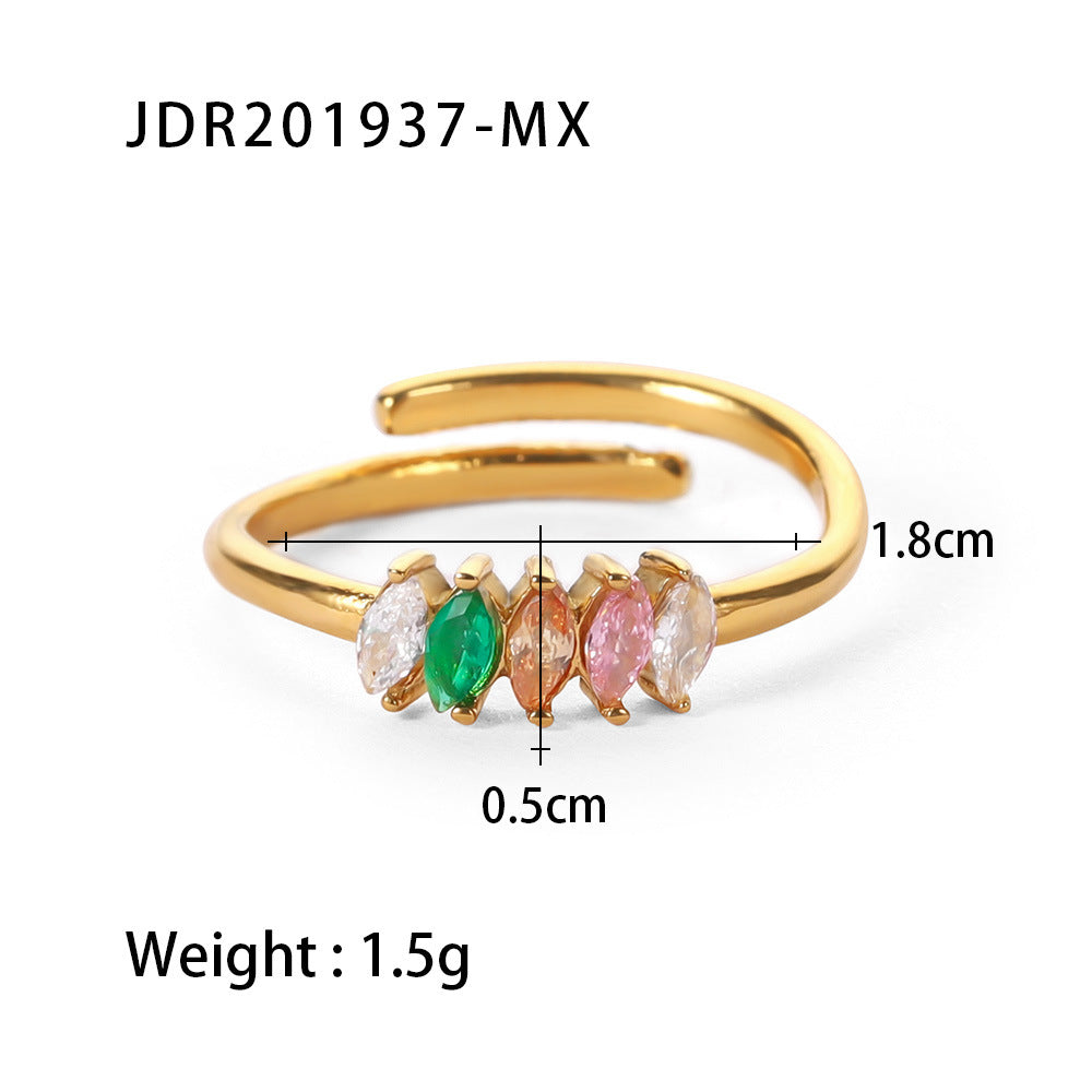 5pcs Titanium Steel Ring Ring Ring 18K Gold Mixed Color Oval Zircon Adjustable Ring Jewelry Women
