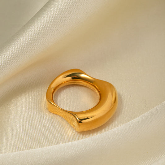 5pcs Fashion 18K Gold Stainless Steel Smooth Ring Irregular Bump Ring No. 7 Women