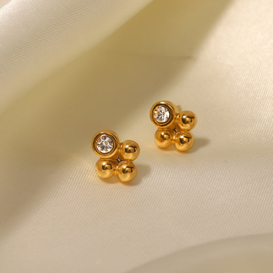5pcs Women's Design 18K Gold Plated Inlaid White Diamond Earrings Titanium Steel Fashion All-Matching Earrings