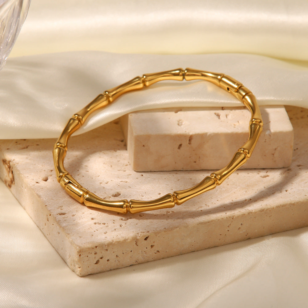5pcs 18K Gold Stainless Steel Bamboo Closed Stainless Steel Bracelet New Women's Fashion Hand Accessories