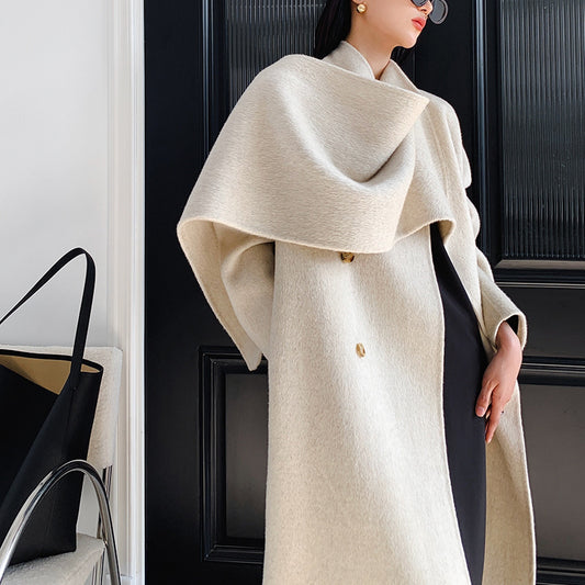 Autumn-Winter Women's European Plus Long Scarf Collar Loose Large Version Lazy Double Sided Woolen Coat For Women