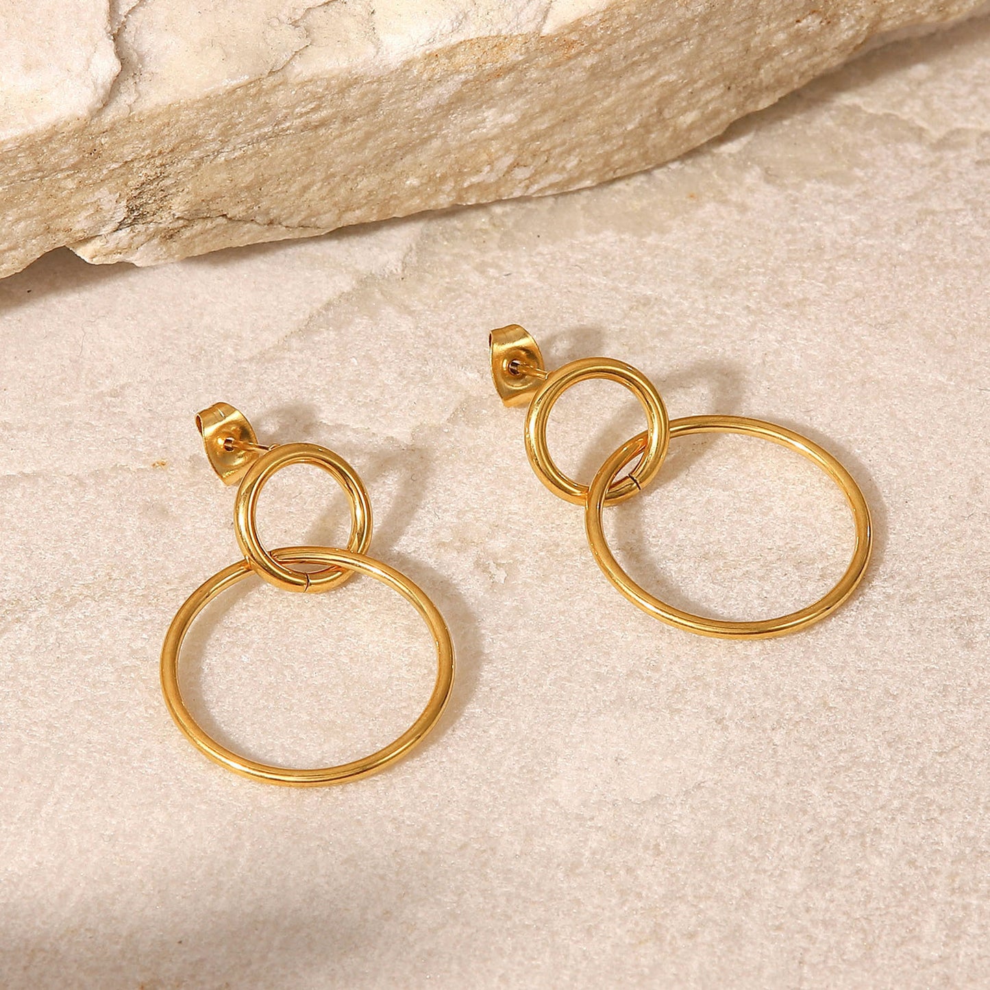 5pcs Women's Titanium Steel Earrings 18K Gold Stainless Steel Size Ring Pendant Earrings Geometric Fashion Earrings