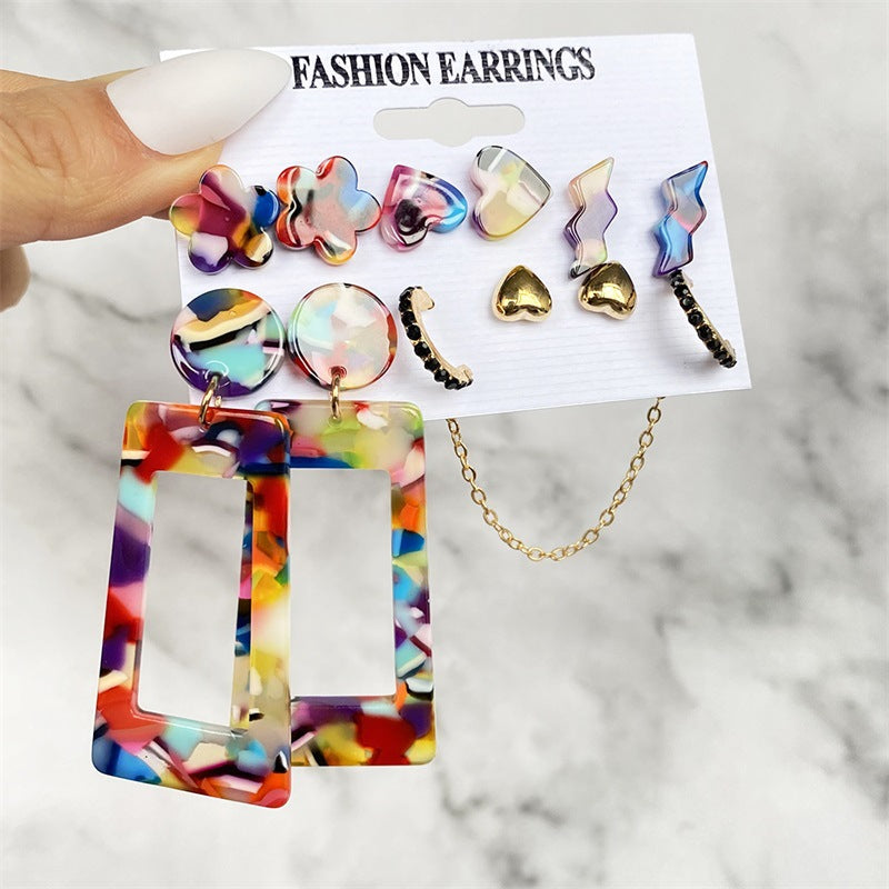 5 Sets New Retro Style Geometric Earrings 6 pairs Set Female Niche High-Grade Metal Stud Jewelry Set