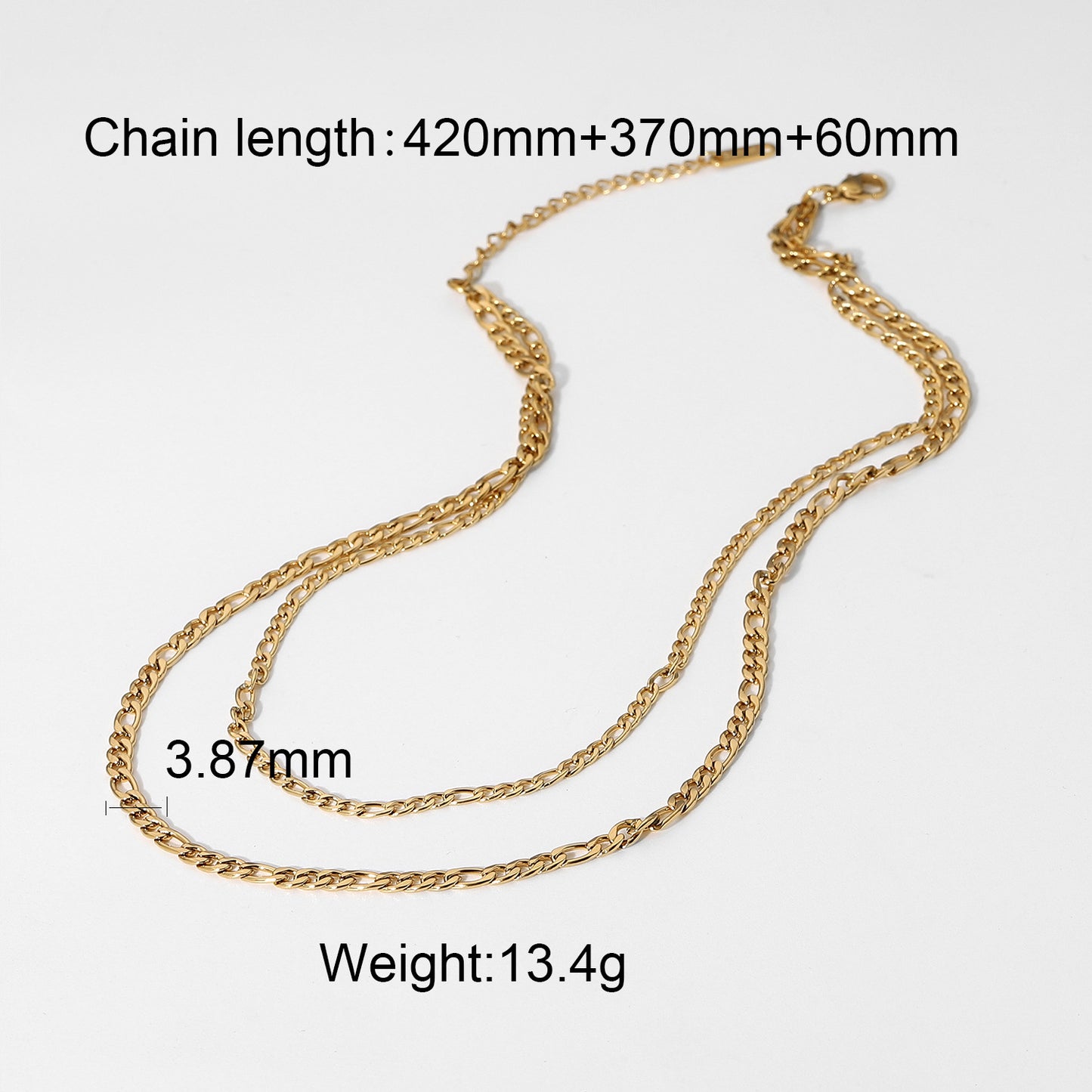 5pcs Figaro Gold Chain Necklace Jewelry Gold Plated 18K Plated Stainless Steel Two-Layer Choker For Women