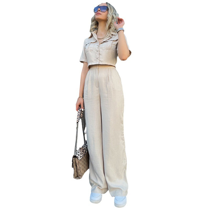Women's Summer Short Women's Crop Short-Sleeved Blouse And Trousers Two-Piece Set