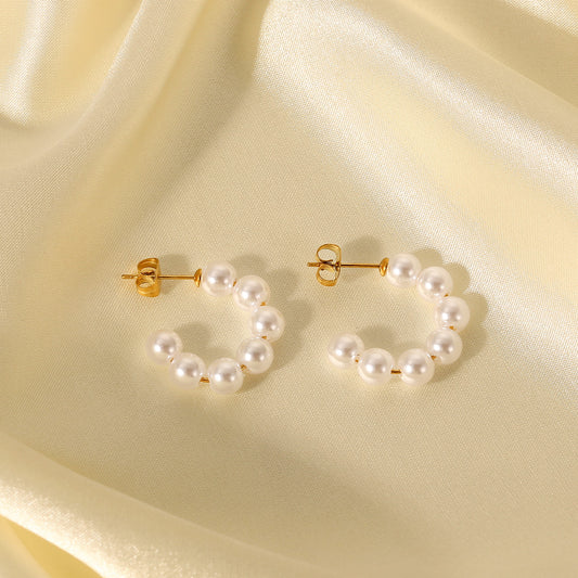 5pcs Stylish Simple 20Mm Large Pearl C-Shaped Earrings 18K Gold-Plated Stainless Steel Stud Earrings For Women