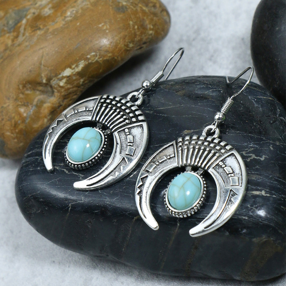Turquoise Earrings New Bohemian Fringe Earrings Geometric Alloy Retro Style Exaggerated Earrings