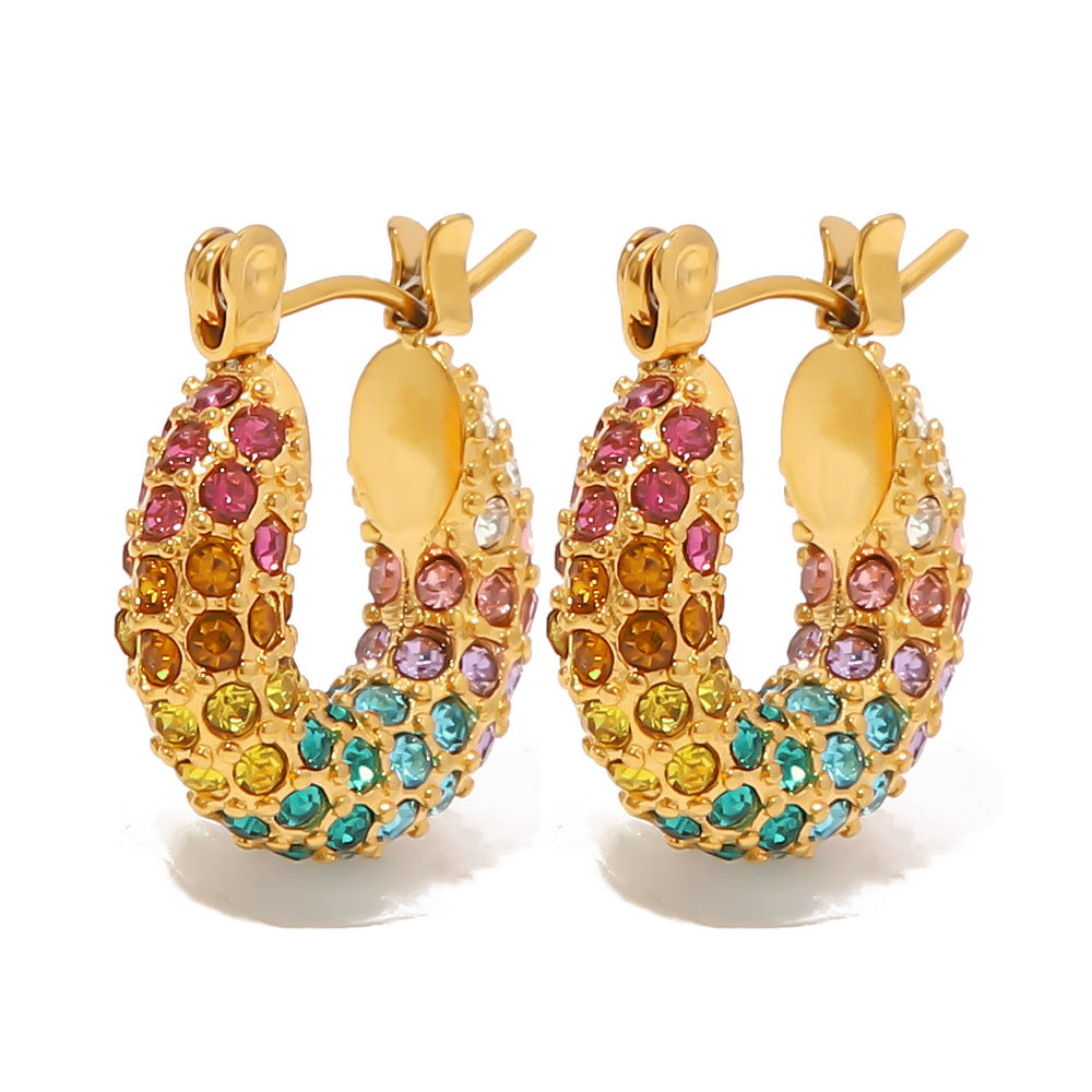 5pcs New 18K Gold-Plated Multicoloured Diamond Earrings Design Sense Of Fashion All Matching Earrings