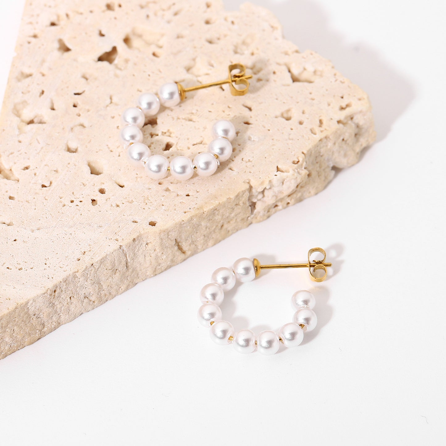 5pcs Earrings 18K Gold Plated Stainless Steel Fashion Millet Pearl Gold Earrings Fashion Women With Earrings Studs