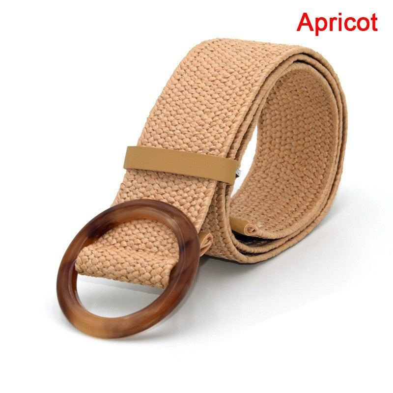 Cotton Hemp Wind Pp Grass Woven Belt For Women Round Square Buckle Dress Gown Decoration Belt