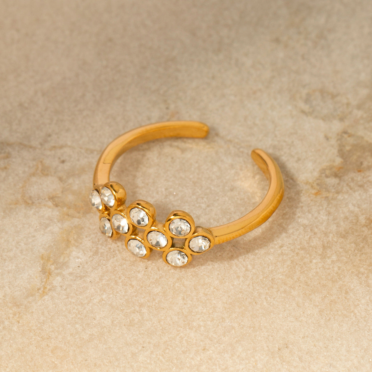 5pcs 18K Gold Plated Stainless Steel Inlaid With Natural Pearl Open Ring Does Not Fade All Matching Ring