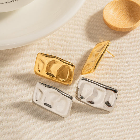 5pcs Titanium Steel Earrings 18K Gold Stainless Steel Style Exaggerated Minimalist Hammer Square Earrings Do Not Fade Jewelry