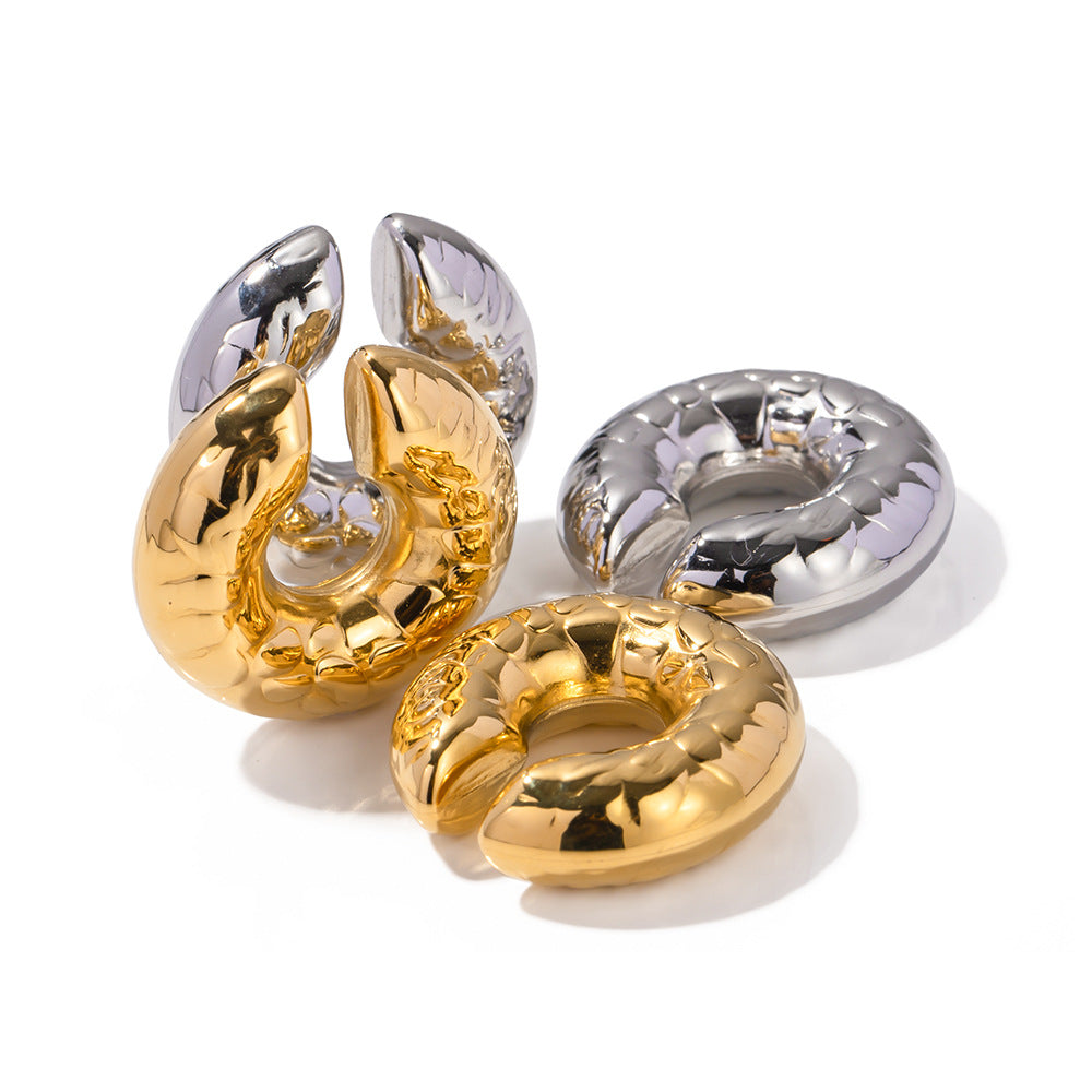 5pcs 18K Pure Gold Stainless Steel Coarse Texture Hollow Ear Ring Ear Clip Does Not Fade Jewelry